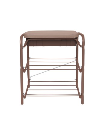 Этажерка-банкетка для обуви с мягким сиденьем из экокожи и ящиком БП1-1/К коричневая