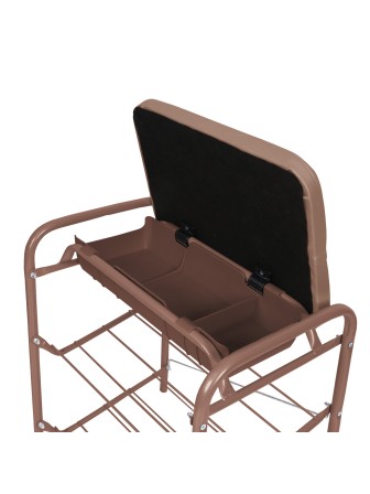 Этажерка-банкетка для обуви с мягким сиденьем из экокожи и ящиком БП1-1/К коричневая