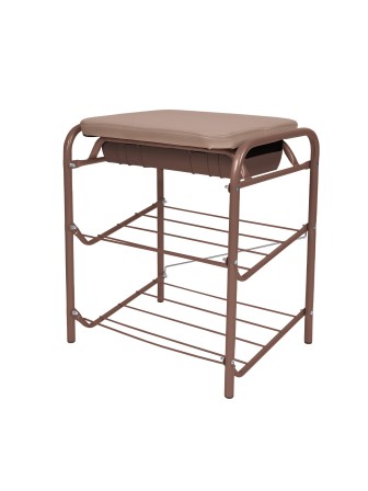 Этажерка-банкетка для обуви с мягким сиденьем из экокожи и ящиком БП1-1/К коричневая