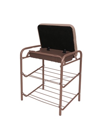 Этажерка-банкетка для обуви с мягким сиденьем из экокожи и ящиком БП1-1/К коричневая