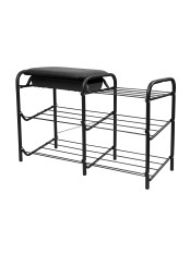 Этажерка для обуви с мягким сиденьем из экокожи и ящиком ЭТП1-1/Ч черная