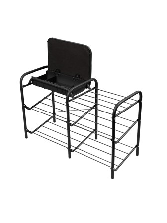 Этажерка для обуви с мягким сиденьем из экокожи и ящиком ЭТП1-1/Ч черная