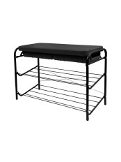 Этажерка для обуви с широким мягким сиденьем-ящиком из экокожи ЭТП3-1/Ч черная