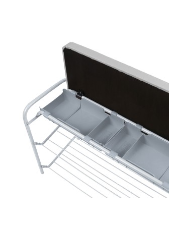 Этажерка для обуви с широким мягким сиденьем-ящиком из экокожи ЭТП3-1/МС матовая серая