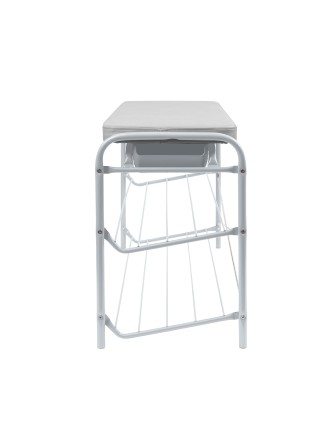 Этажерка для обуви с широким мягким сиденьем-ящиком из экокожи ЭТП3-1/МС матовая серая