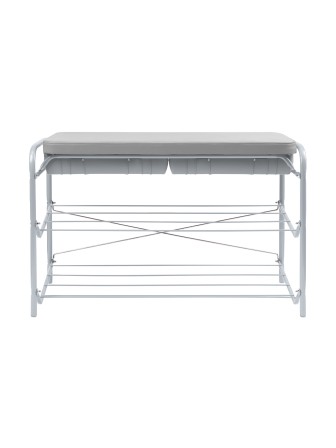 Этажерка для обуви с широким мягким сиденьем-ящиком из экокожи ЭТП3-1/МС матовая серая