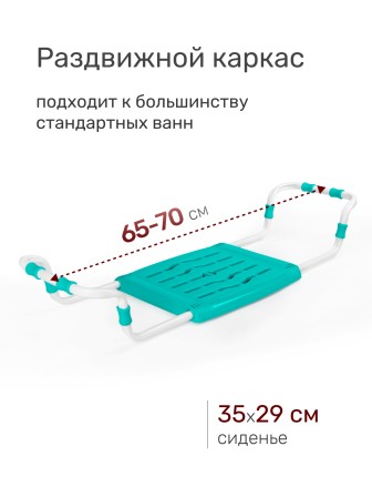 Сиденье на ванну Ника СВ5, пластик + металлический каркас, раздвижное 65-70 см, бирюзовое