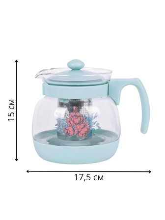 Чайник заварочный MALLONY Mentolo-950 0,95л стекло рисунок из розовых цветов