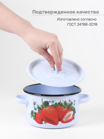 Кастрюля эмалированная 1,5 л, Стальэмаль 1с15с/1, Клубника садовая, серо-голубой