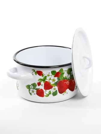 Кастрюля эмалированная 1,5 л, Стальэмаль 1с15с/1, Клубничная поляна, белоснежный