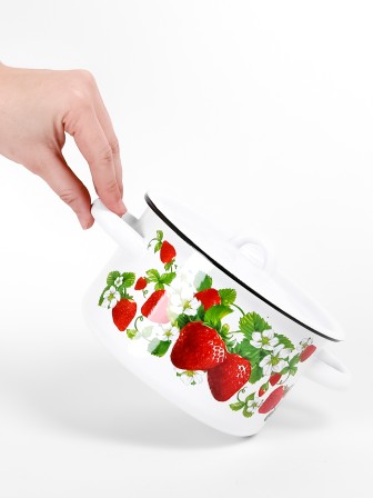 Кастрюля эмалированная 1,5 л, Стальэмаль 1с15с/1, Клубничная поляна, белоснежный