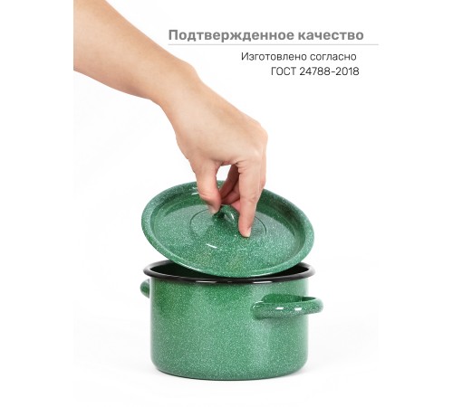Кастрюля эмалированная 1,5 л, Стальэмаль 2с15/1, без рисунка, изумрудный, с зерном