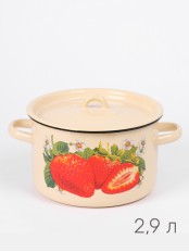 Кастрюля эмалированная 2,9 л, Стальэмаль 1с16с/1, Клубника садовая, кремовый