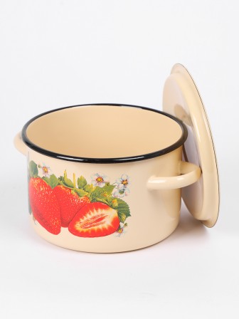 Кастрюля эмалированная 2,9 л, Стальэмаль 1с16с/1, Клубника садовая, кремовый