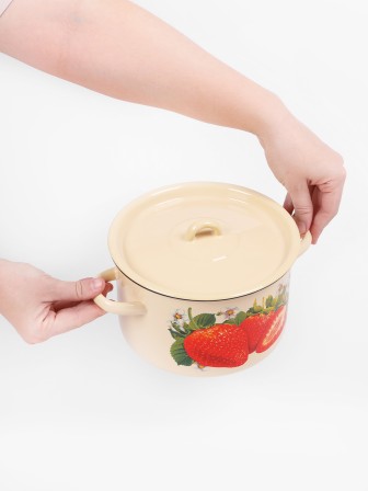 Кастрюля эмалированная 2,9 л, Стальэмаль 1с16с/1, Клубника садовая, кремовый