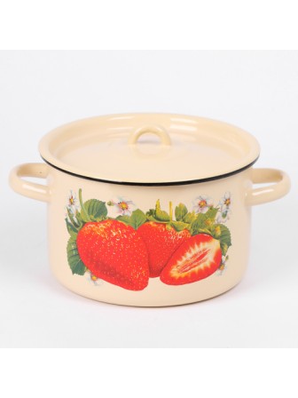 Кастрюля эмалированная 2,9 л, Стальэмаль 1с16с/1, Клубника садовая, кремовый