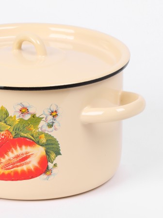 Кастрюля эмалированная 2,9 л, Стальэмаль 1с16с/1, Клубника садовая, кремовый
