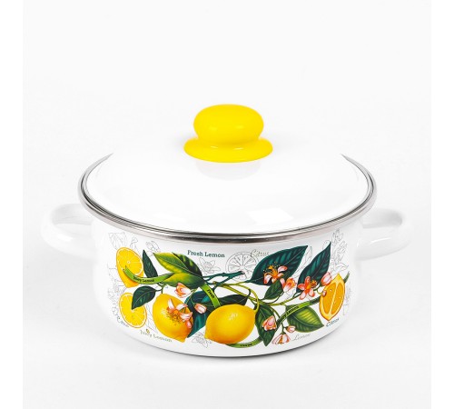 Кастрюля эмалированная 2 л, Стальэмаль 1RВ181M, Лимоны в цвету, белоснежный