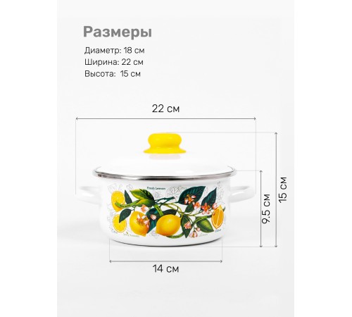 Кастрюля эмалированная 2 л, Стальэмаль 1RВ181M, Лимоны в цвету, белоснежный