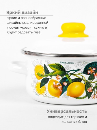 Кастрюля эмалированная 2 л, Стальэмаль 1RВ181M, Лимоны в цвету, белоснежный