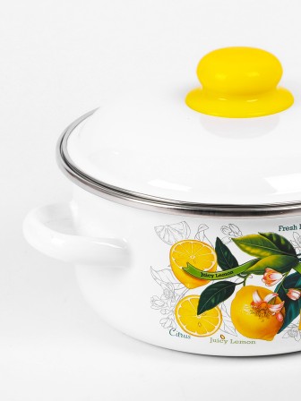 Кастрюля эмалированная 2 л, Стальэмаль 1RВ181M, Лимоны в цвету, белоснежный