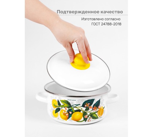 Кастрюля эмалированная 2 л, Стальэмаль 1RВ181M, Лимоны в цвету, белоснежный