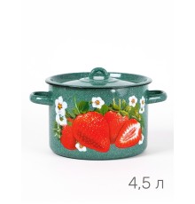 Кастрюля эмалированная 4,5 л, Стальэмаль 1с17с, Клубника садовая, изумрудный, с зерном