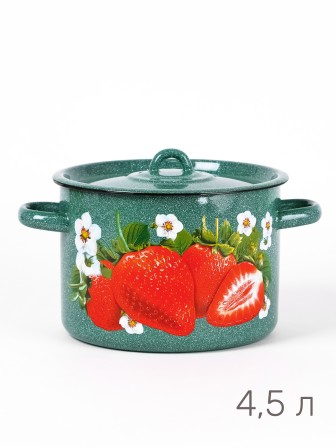 Кастрюля эмалированная 4,5 л, Стальэмаль 1с17с, Клубника садовая, изумрудный, с зерном
