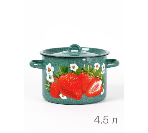 Кастрюля эмалированная 4,5 л, Стальэмаль 1с17с, Клубника садовая, изумрудный, с зерном