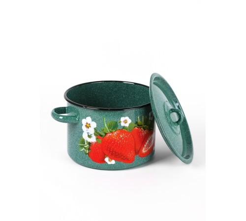Кастрюля эмалированная 4,5 л, Стальэмаль 1с17с, Клубника садовая, изумрудный, с зерном