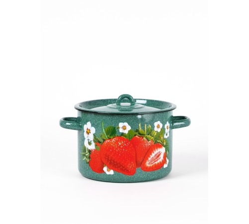 Кастрюля эмалированная 4,5 л, Стальэмаль 1с17с, Клубника садовая, изумрудный, с зерном