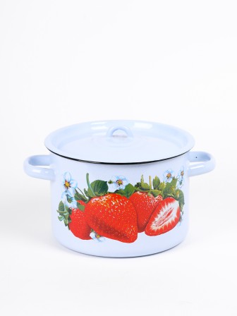Кастрюля эмалированная 4,5 л, Стальэмаль 1с17с, Клубника садовая, серо-голубой