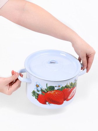 Кастрюля эмалированная 4,5 л, Стальэмаль 1с17с, Клубника садовая, серо-голубой