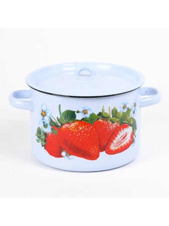 Кастрюля эмалированная 4,5 л, Стальэмаль 1с17с, Клубника садовая, серо-голубой