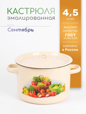 Кастрюля эмалированная 4,5 л, Стальэмаль 1с17с, Сентябрь, кремовый