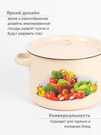 Кастрюля эмалированная 4,5 л, Стальэмаль 1с17с, Сентябрь, кремовый