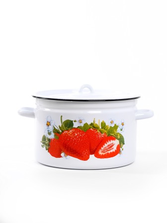 Кастрюля эмалированная 7 л, Стальэмаль 1с18с, Клубника садовая, белоснежный
