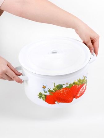 Кастрюля эмалированная 7 л, Стальэмаль 1с18с, Клубника садовая, белоснежный