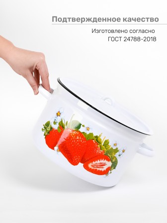 Кастрюля эмалированная 7 л, Стальэмаль 1с18с, Клубника садовая, белоснежный