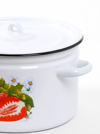 Кастрюля эмалированная 7 л, Стальэмаль 1с18с, Клубника садовая, белоснежный