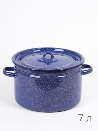 Кастрюля эмалированная 7 л, Стальэмаль 2с18, без рисунка, синий, с зерном