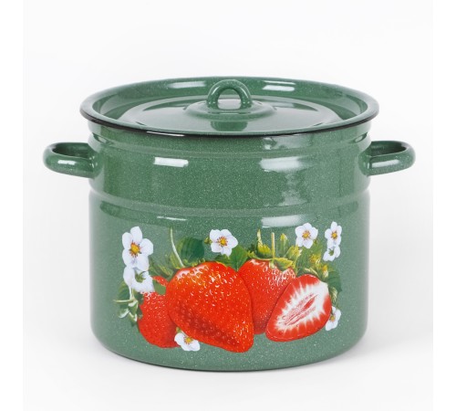 Кастрюля эмалированная 9 л, Стальэмаль 1с200с, Клубника садовая, изумрудный, с зерном