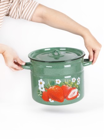 Кастрюля эмалированная 9 л, Стальэмаль 1с200с, Клубника садовая, изумрудный, с зерном