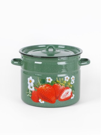 Кастрюля эмалированная 9 л, Стальэмаль 1с200с, Клубника садовая, изумрудный, с зерном