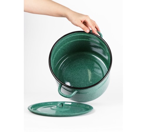 Кастрюля эмалированная 9 л, Стальэмаль 2с200, без рисунка, изумрудный, с зерном