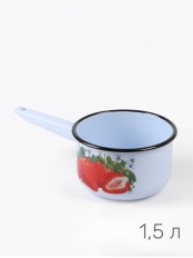Ковш кухонный эмалированный  1,5 л, Стальэмаль 1с42с, Клубника садовая серо-голубой