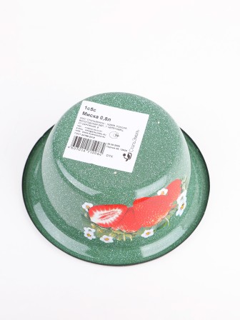 Миска эмалированная 0,8 л, Стальэмаль 1с5с, Клубника садовая, изумрудный