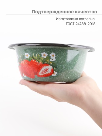 Миска эмалированная 0,8 л, Стальэмаль 1с5с, Клубника садовая, изумрудный
