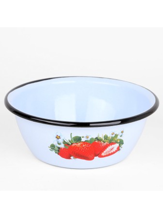 Миска эмалированная 1,5 л, Стальэмаль 1с7с, Клубника садовая, серо-голубой