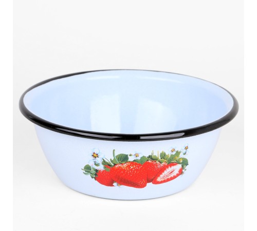 Миска эмалированная 1,5 л, Стальэмаль 1с7с, Клубника садовая, серо-голубой